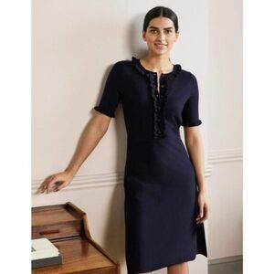 Boden Womens Sweater Shift Dress UK 16 US 12 Navy Blue Knit Ruffled D0225 NWT